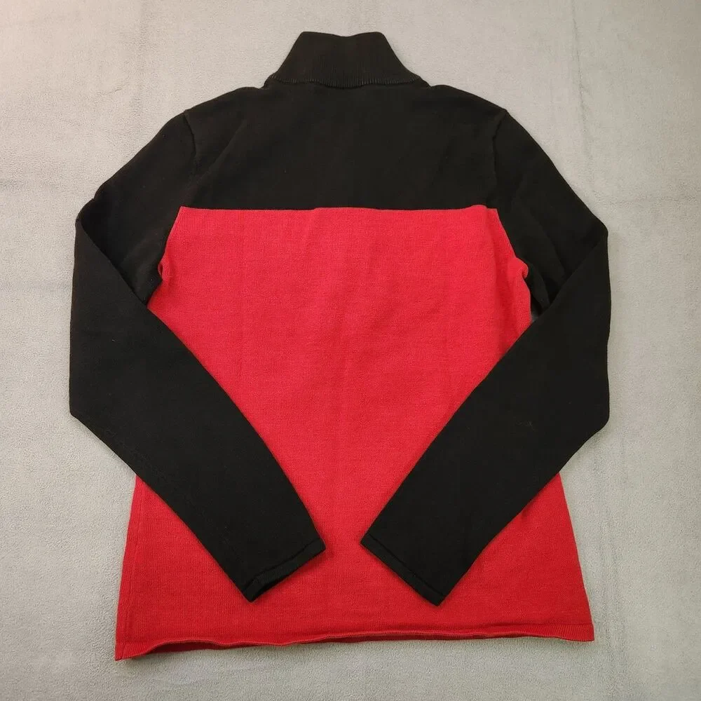 Lauren Ralph Lauren 1/2 Zip Sweater Women's‎ XL Red Black Pullover Mock Cotton